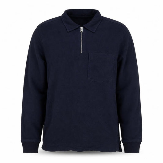 H&M Men's Navy Blue S Regular Fit 1/4 Zip Collared Cotton Sweatshirt