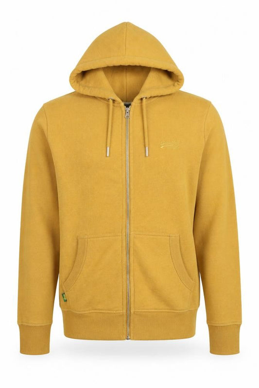 Superdry Men’s Mustard Yellow M Full Zip Hooded Fleece Hoodie Logo