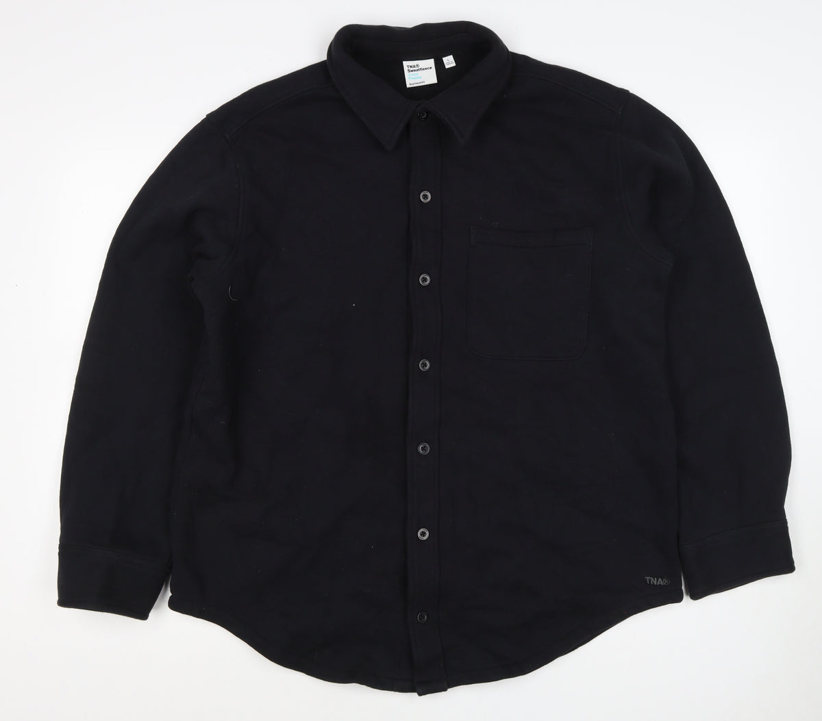 TNA Men’s Black L Sweatfleece Button-Up Collared Sweatshirt Jacket
