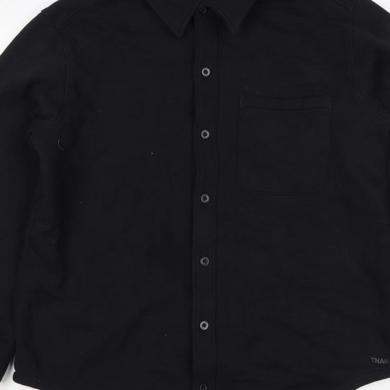TNA Men’s Black L Sweatfleece Button-Up Collared Sweatshirt Jacket