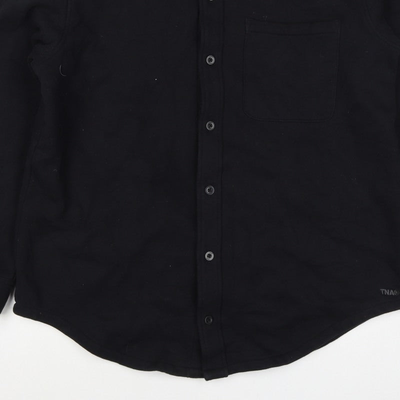 TNA Men’s Black L Sweatfleece Button-Up Collared Sweatshirt Jacket