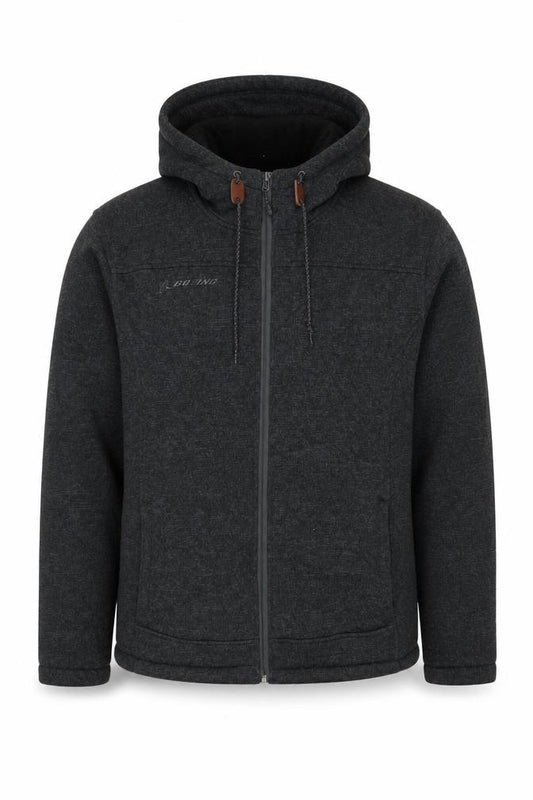 Boeing Men’s Grey Large Hooded Full Zip Fleece Jacket Faux Fur Lined