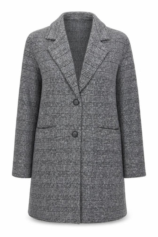 Farhi Women Grey UK 10 Knit Wool Blend Collared Button Jacket