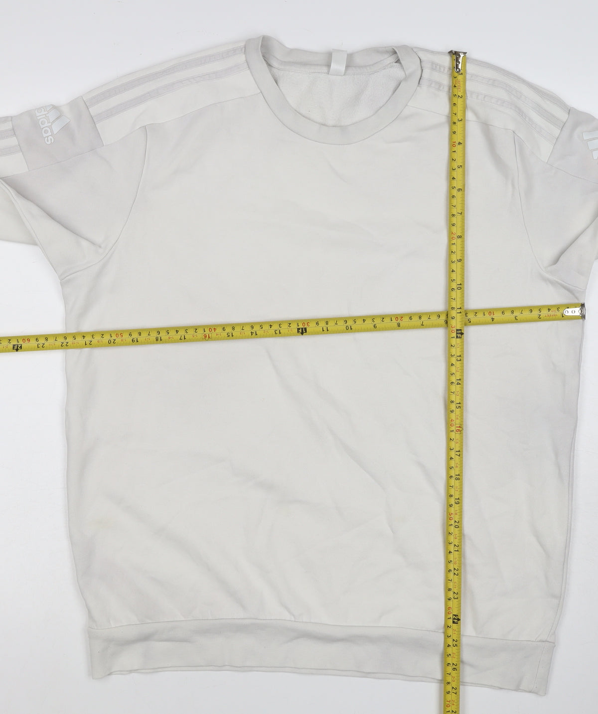 Adidas Men’s White M 3-Stripes Crew Neck Pullover Sweatshirt