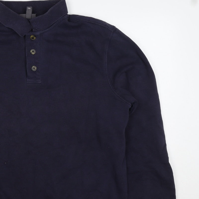H&M Men's Navy S Regular Fit Collared Henley Button Sweatshirt