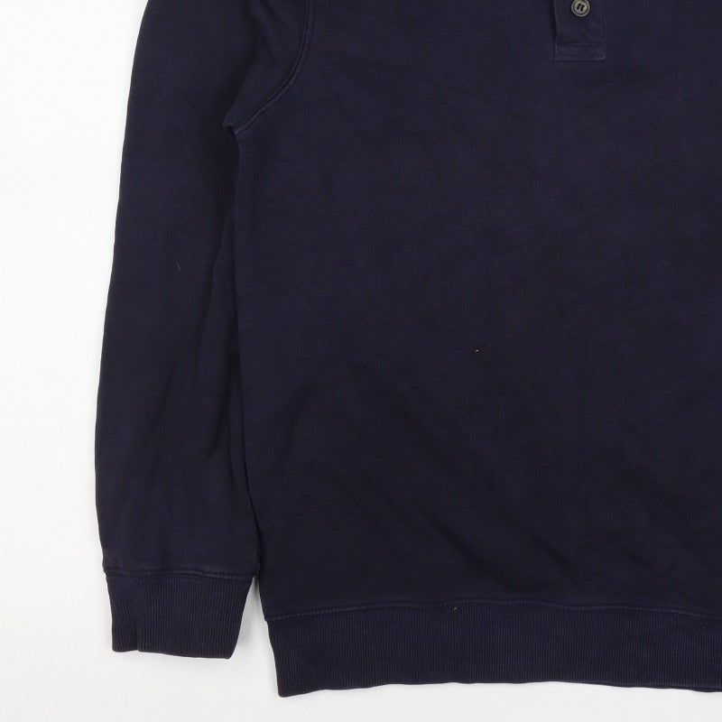 H&M Men's Navy S Regular Fit Collared Henley Button Sweatshirt