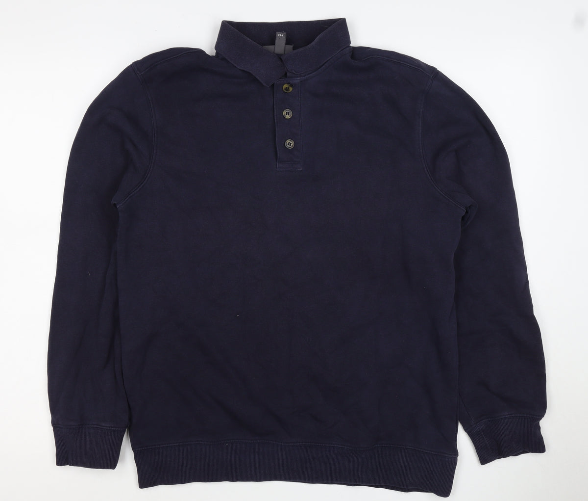 H&M Men's Navy S Regular Fit Collared Henley Button Sweatshirt
