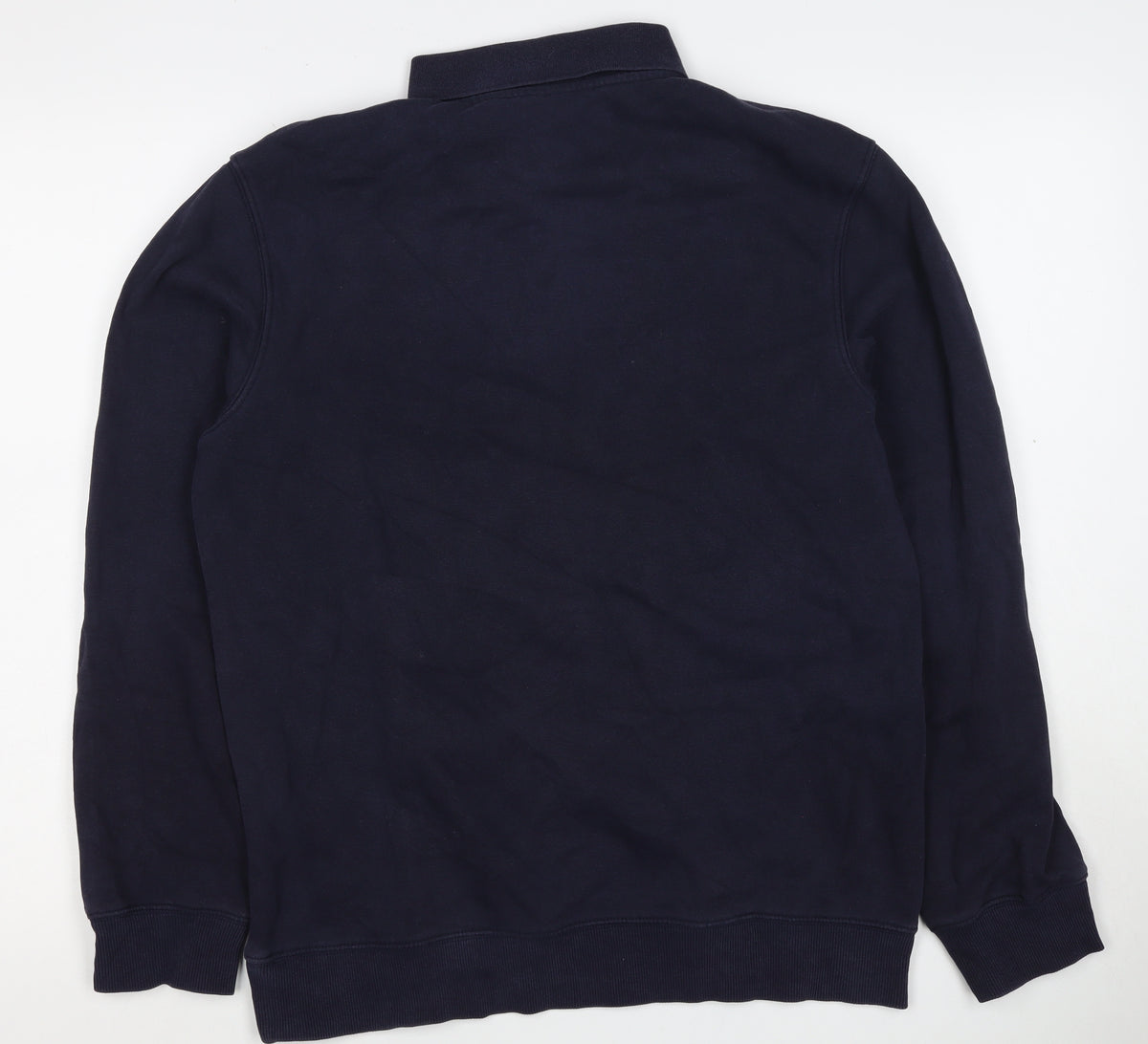 H&M Men's Navy S Regular Fit Collared Henley Button Sweatshirt