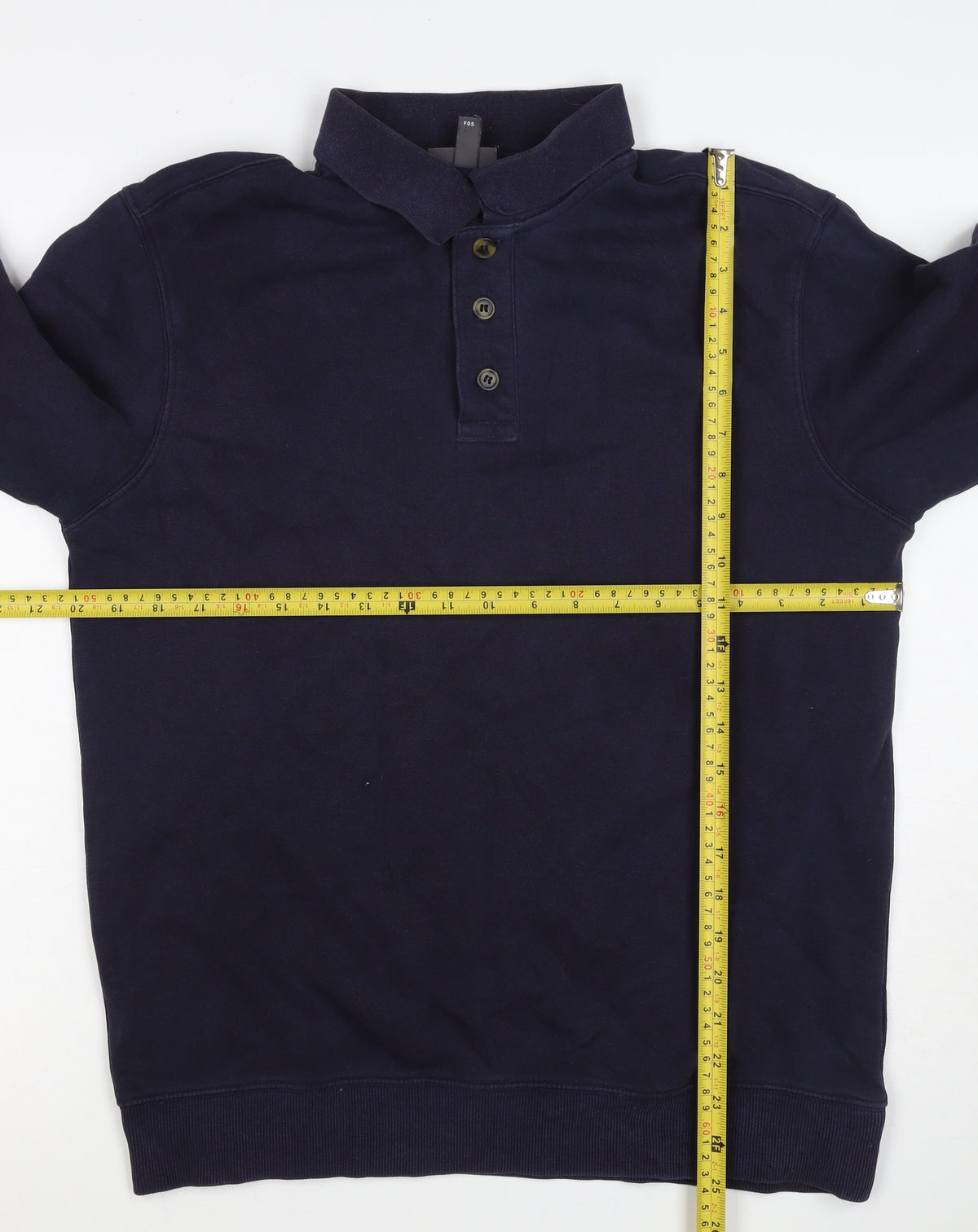 H&M Men's Navy S Regular Fit Collared Henley Button Sweatshirt