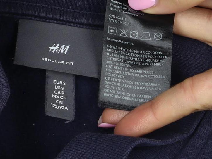 H&M Men's Navy S Regular Fit Collared Henley Button Sweatshirt
