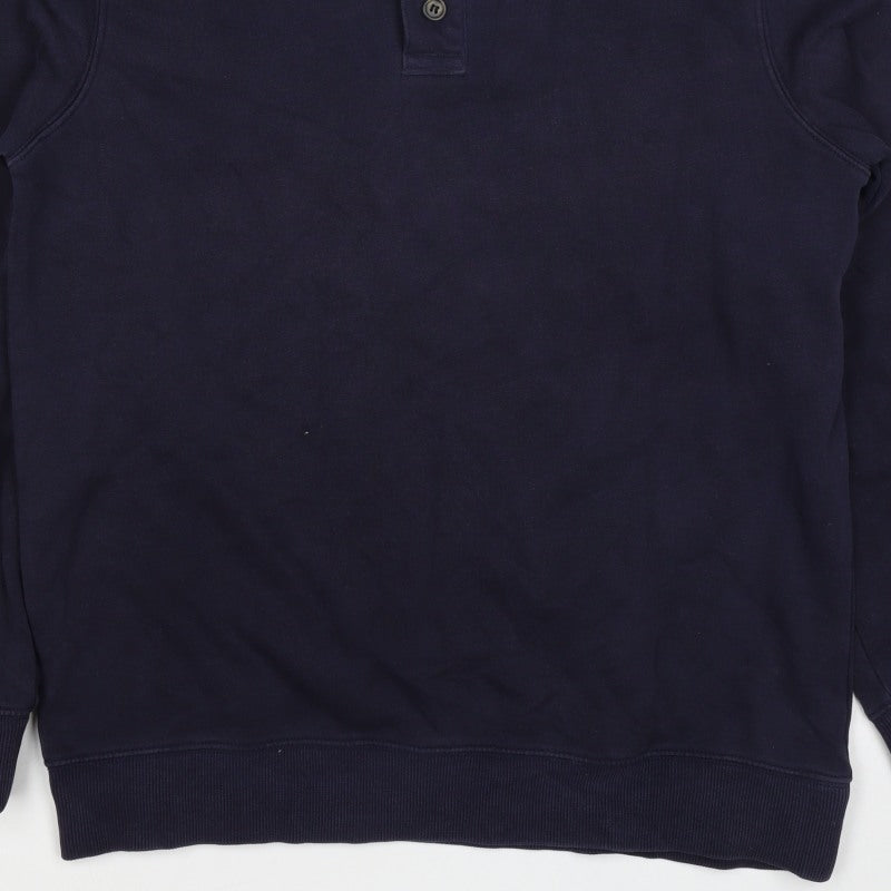 H&M Men's Navy S Regular Fit Collared Henley Button Sweatshirt