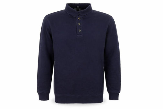 H&M Men's Navy S Regular Fit Collared Henley Button Sweatshirt