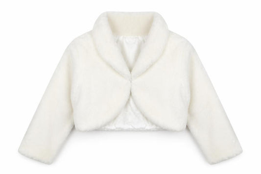 Flora Girls Ivory Faux Fur Lined Cropped Jacket Size L Party