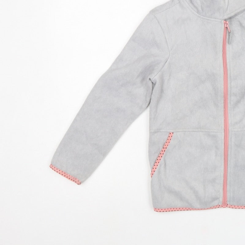 Crane Girls Grey 7-8 Years Basic Fleece Jacket Pink Trim Full Zip