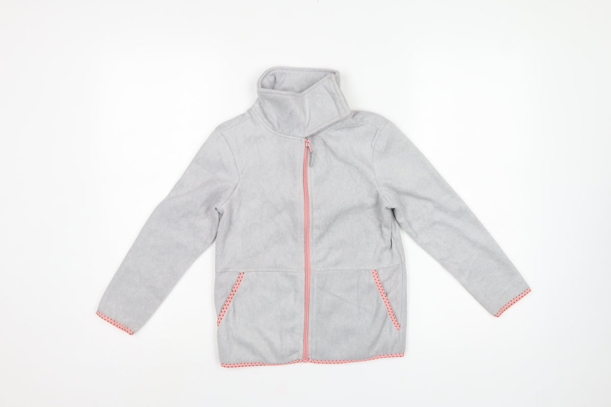 Crane Girls Grey 7-8 Years Basic Fleece Jacket Pink Trim Full Zip