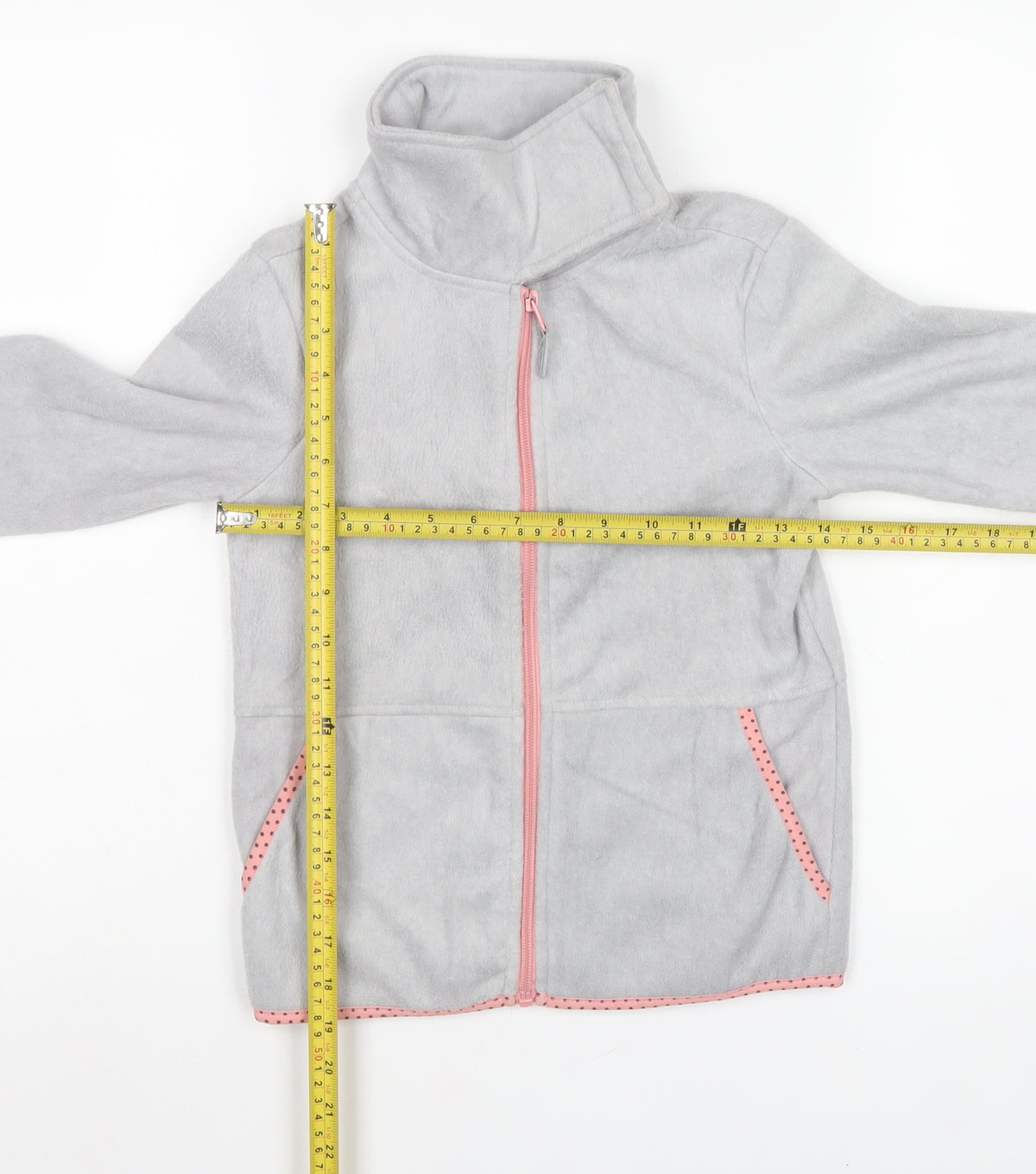 Crane Girls Grey 7-8 Years Basic Fleece Jacket Pink Trim Full Zip