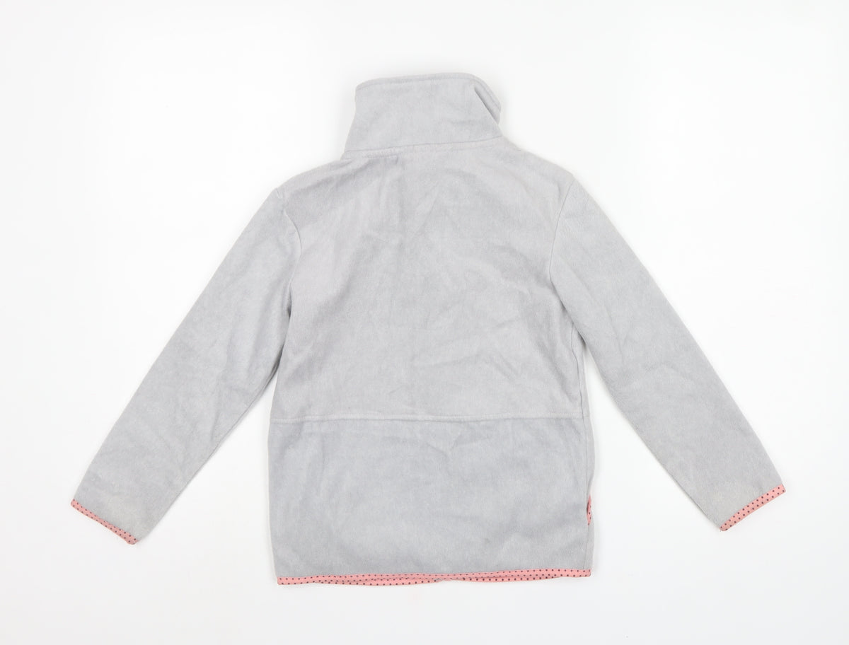 Crane Girls Grey 7-8 Years Basic Fleece Jacket Pink Trim Full Zip