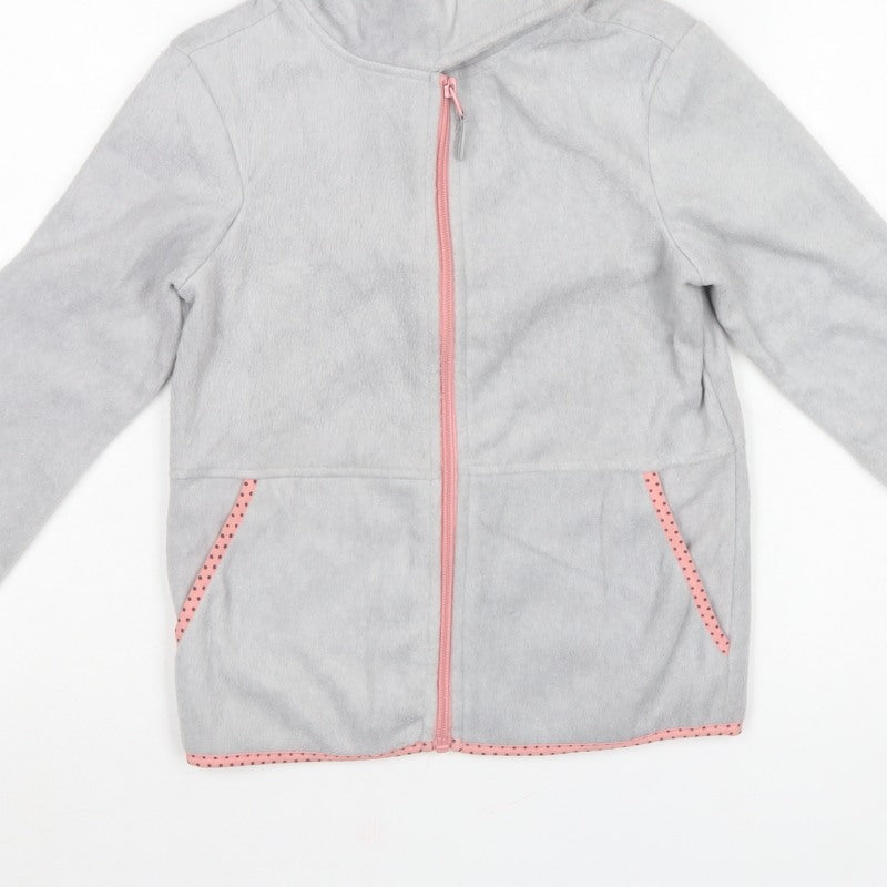 Crane Girls Grey 7-8 Years Basic Fleece Jacket Pink Trim Full Zip