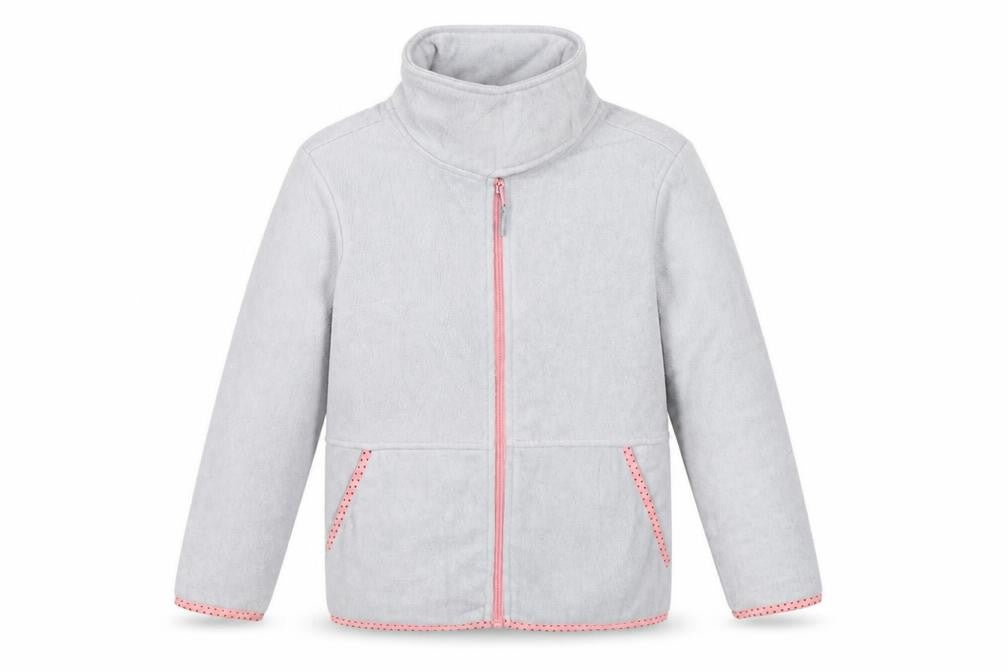 Crane Girls Grey 7-8 Years Basic Fleece Jacket Pink Trim Full Zip