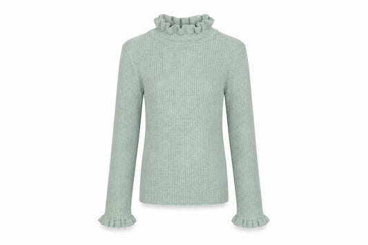 Next Girls Green 5 Years Ribbed Frill Neck Long Sleeve Knit Top