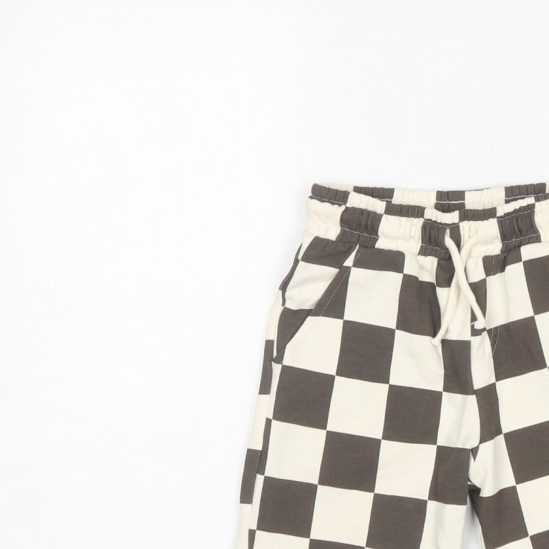 F&F Boys Brown Check Sweat Shorts 4-5 Years Elastic Drawstring