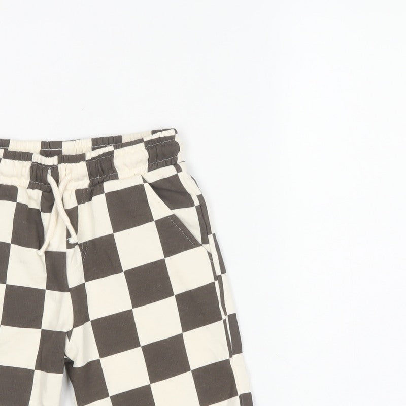 F&F Boys Brown Check Sweat Shorts 4-5 Years Elastic Drawstring