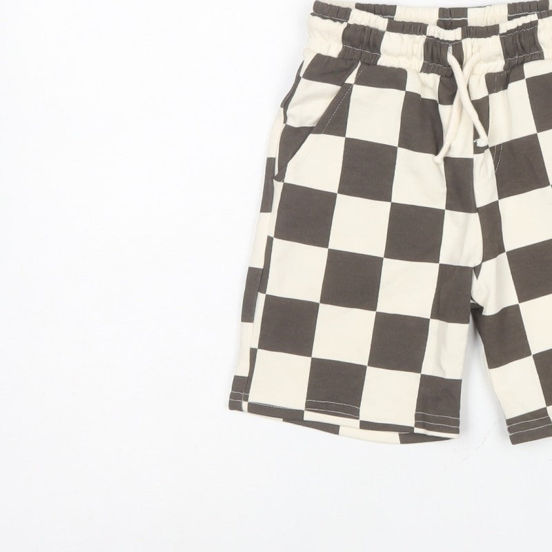 F&F Boys Brown Check Sweat Shorts 4-5 Years Elastic Drawstring