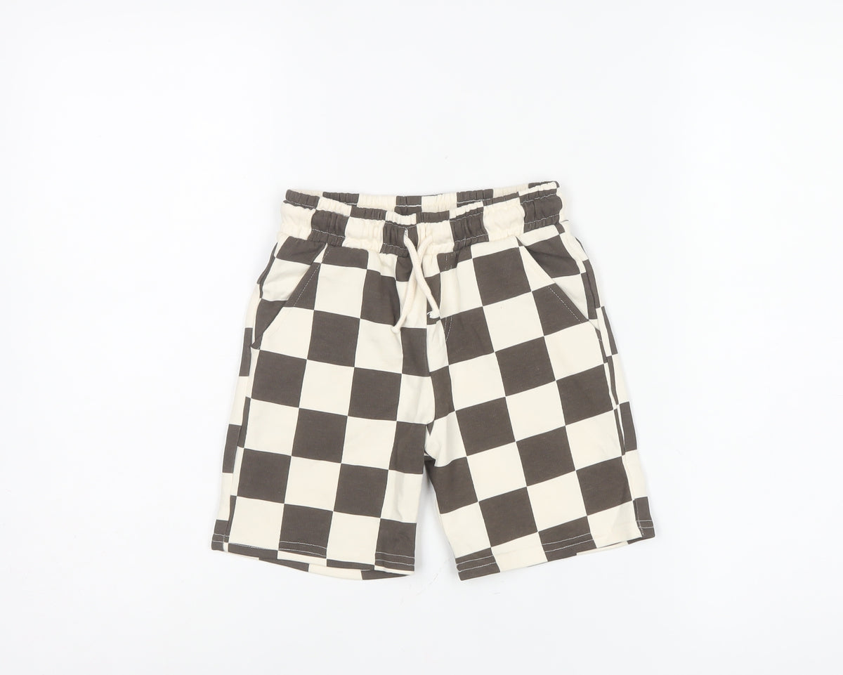 F&F Boys Brown Check Sweat Shorts 4-5 Years Elastic Drawstring