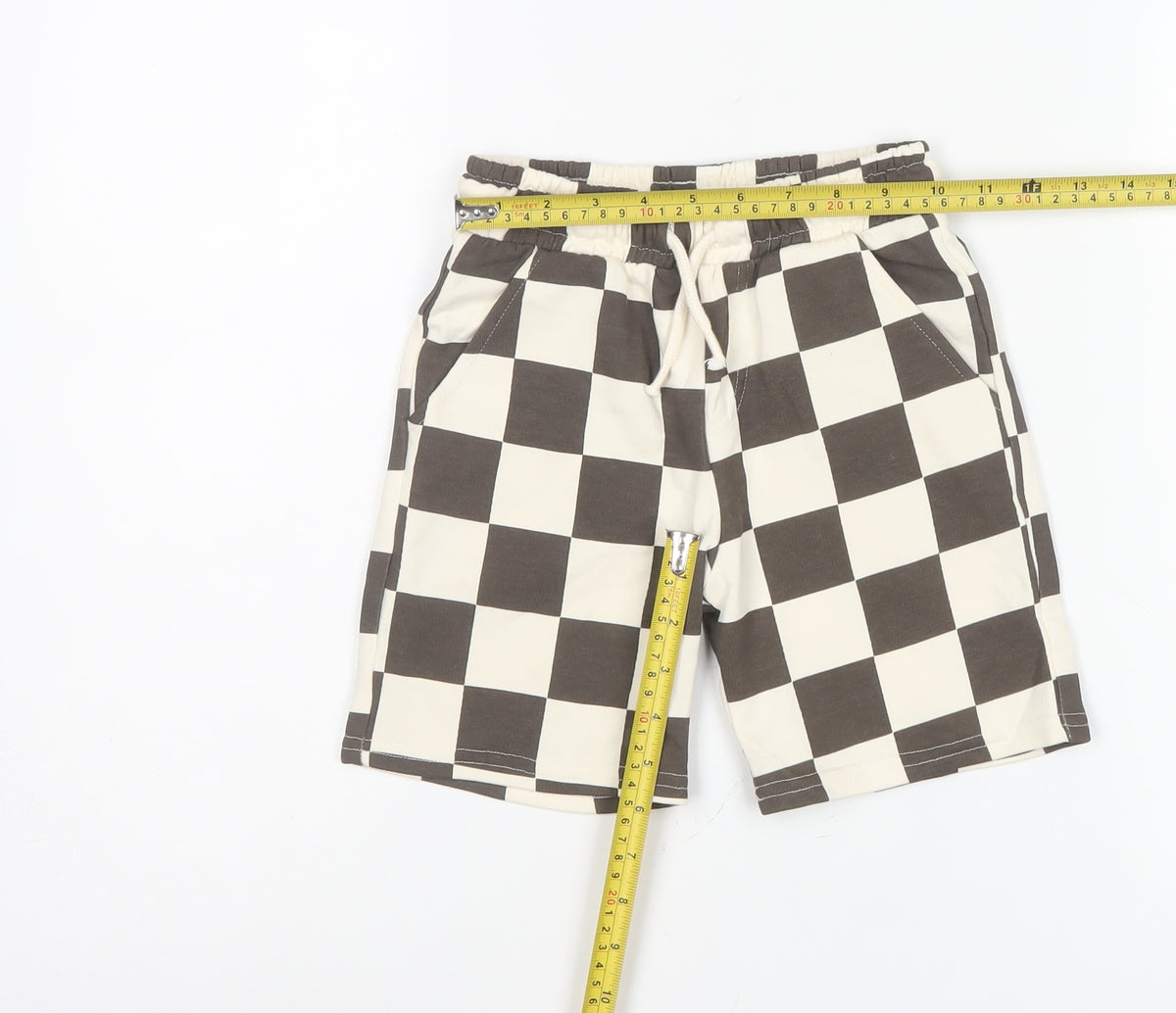F&F Boys Brown Check Sweat Shorts 4-5 Years Elastic Drawstring