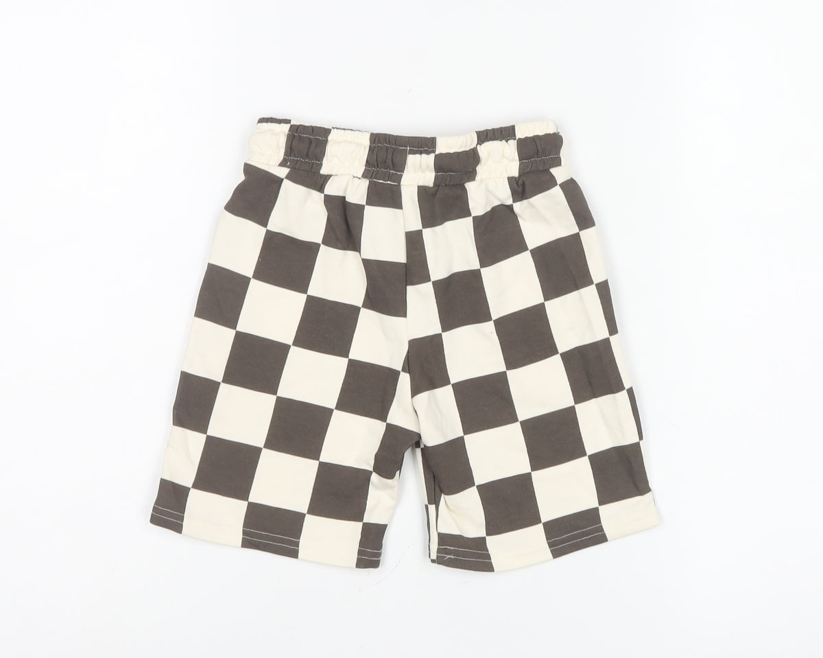 F&F Boys Brown Check Sweat Shorts 4-5 Years Elastic Drawstring