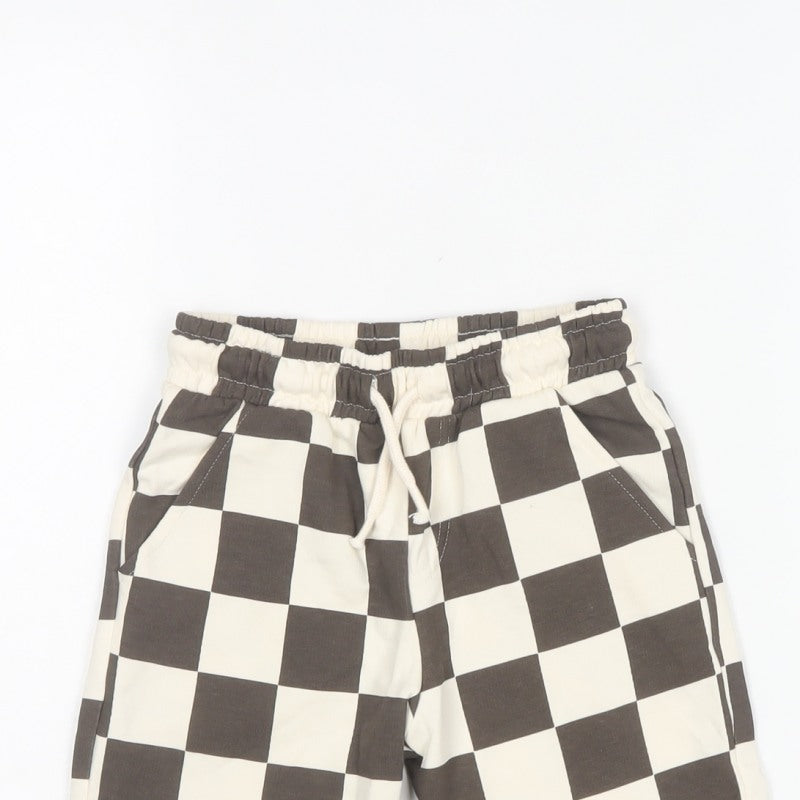 F&F Boys Brown Check Sweat Shorts 4-5 Years Elastic Drawstring