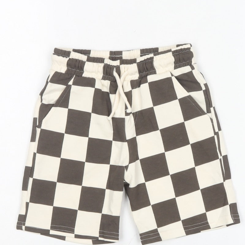 F&F Boys Brown Check Sweat Shorts 4-5 Years Elastic Drawstring
