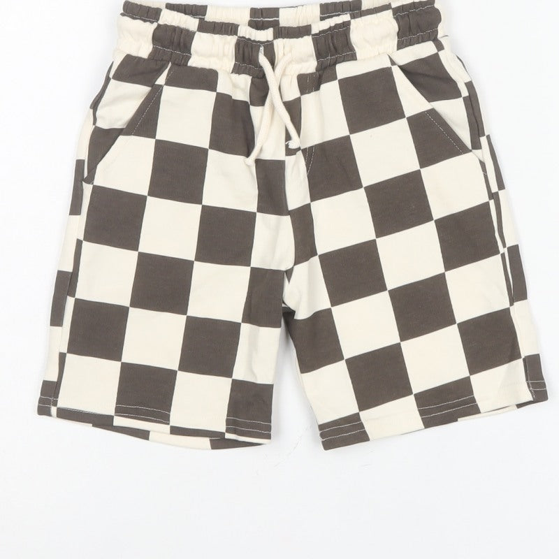 F&F Boys Brown Check Sweat Shorts 4-5 Years Elastic Drawstring