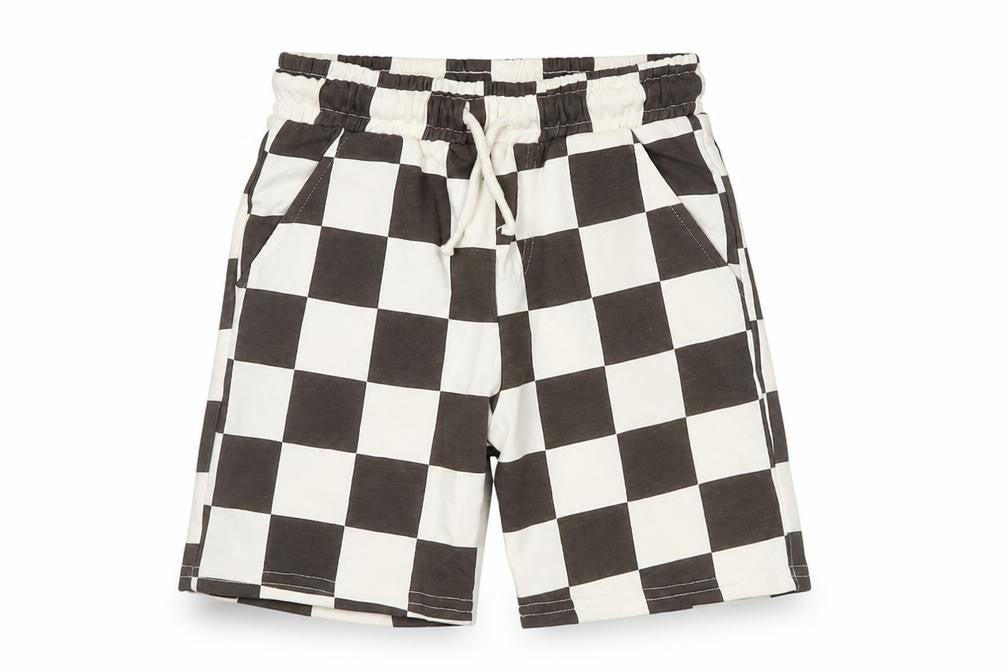 F&F Boys Brown Check Sweat Shorts 4-5 Years Elastic Drawstring