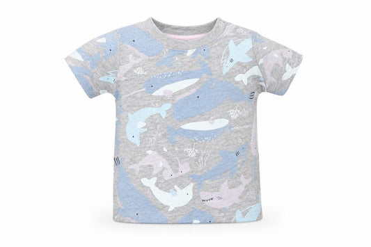 Primark Unisex Baby Grey Shark Print T-Shirt 3-6 Months Short Sleeve