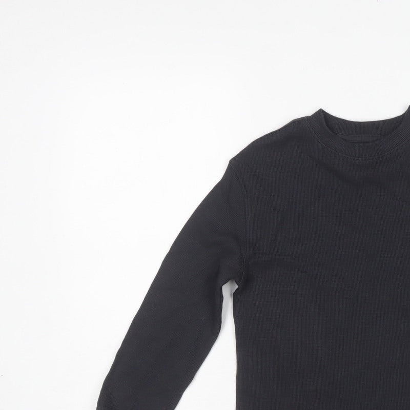 Marks and Spencer Boys Black 6-7 Years Basic Thermal Long Sleeve T-Shirt