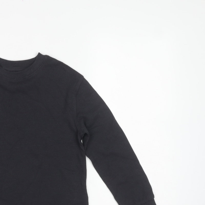 Marks and Spencer Boys Black 6-7 Years Basic Thermal Long Sleeve T-Shirt