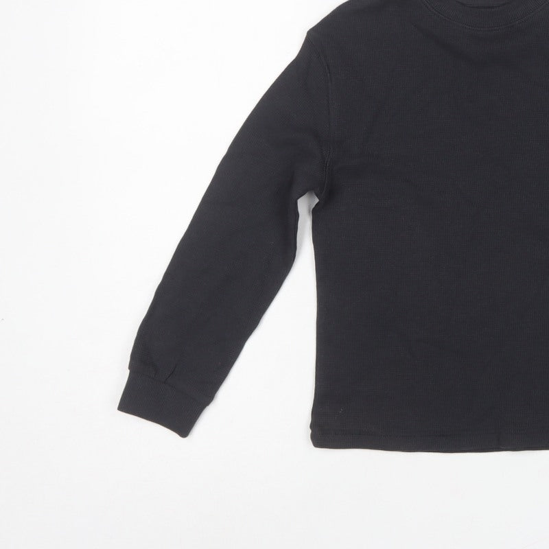Marks and Spencer Boys Black 6-7 Years Basic Thermal Long Sleeve T-Shirt