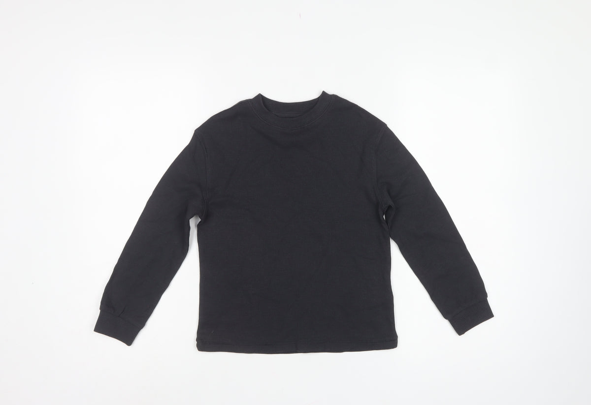 Marks and Spencer Boys Black 6-7 Years Basic Thermal Long Sleeve T-Shirt