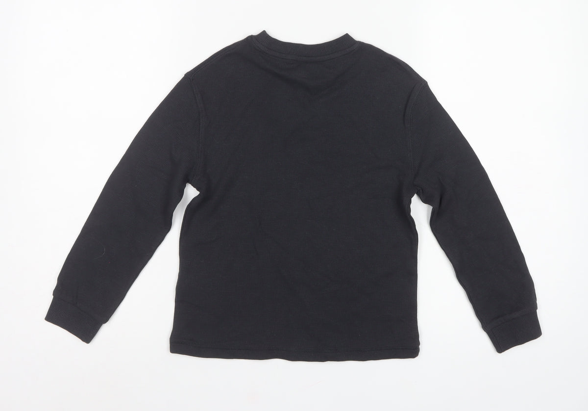 Marks and Spencer Boys Black 6-7 Years Basic Thermal Long Sleeve T-Shirt