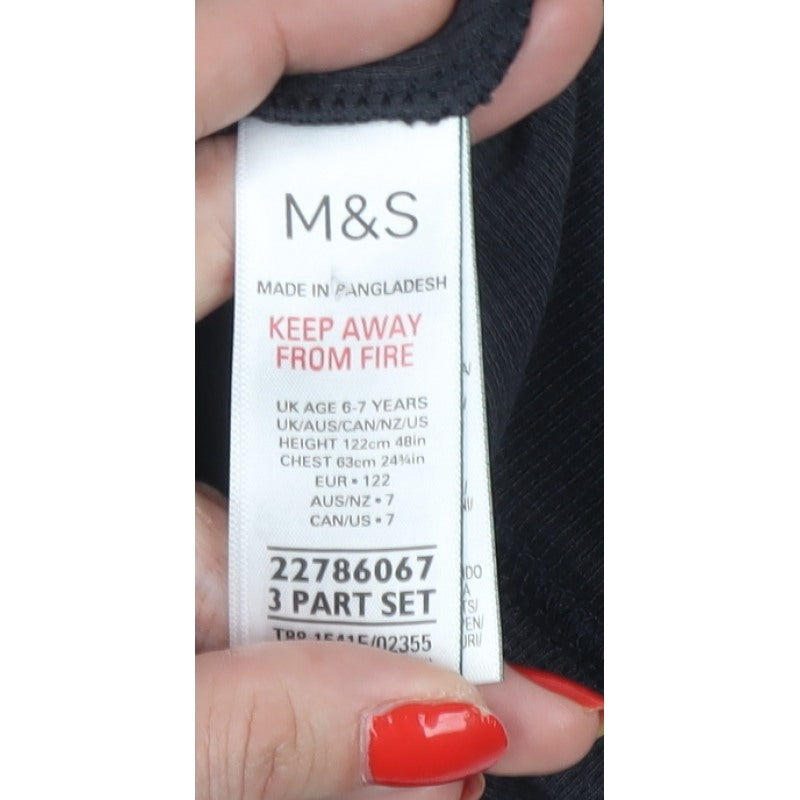 Marks and Spencer Boys Black 6-7 Years Basic Thermal Long Sleeve T-Shirt