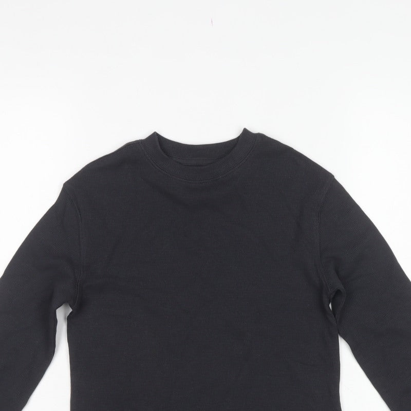 Marks and Spencer Boys Black 6-7 Years Basic Thermal Long Sleeve T-Shirt