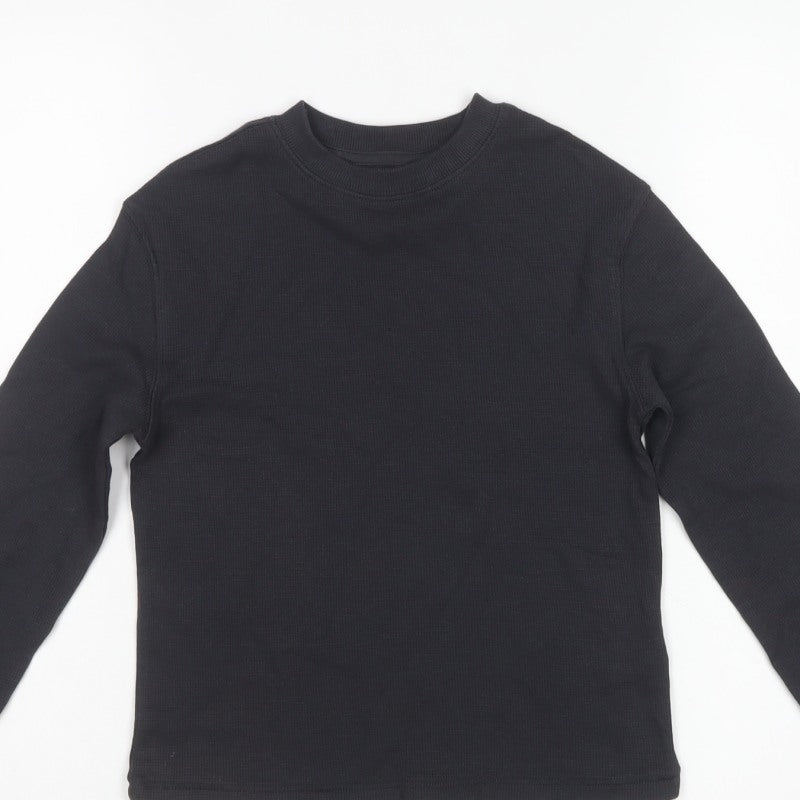Marks and Spencer Boys Black 6-7 Years Basic Thermal Long Sleeve T-Shirt