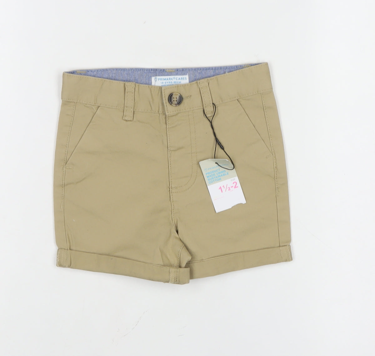 Primark Boys Beige Khaki Shorts 18-24 Months Cotton Button Pockets