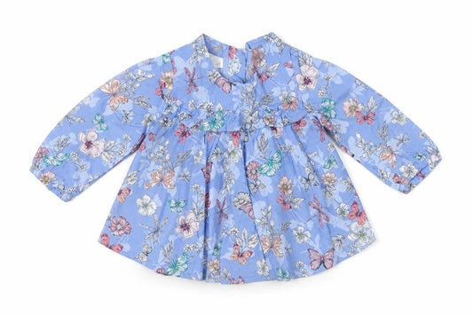 Monsoon Girls Blue 0-3 Months Floral Butterfly Long Sleeve Blouse
