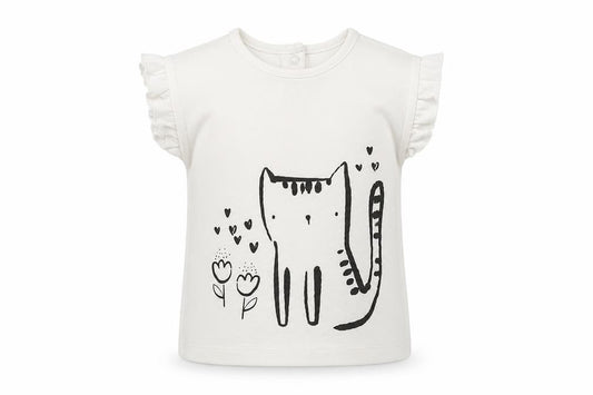 George Girls White Cat Ruffle Sleeve T-Shirt 18-24 Months