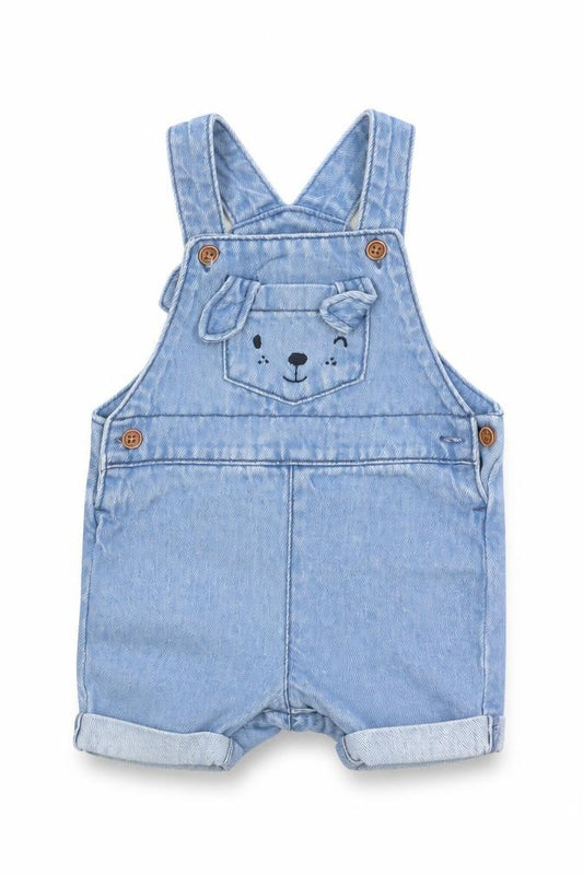 Fred & Flo Unisex Baby Blue Denim Bear Dungaree Shorts 0-3 Months