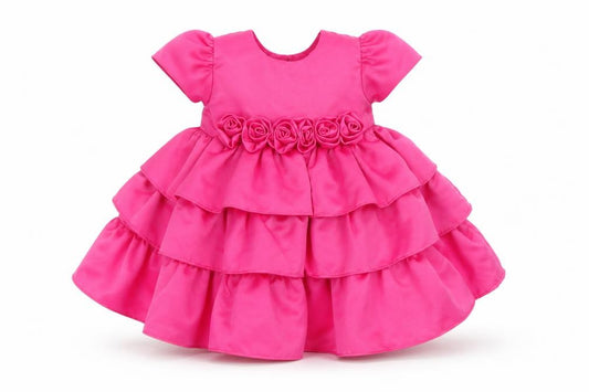 Monnalisa Girls Pink 6-9 Months Fit & Flare Party Ruffle Dress