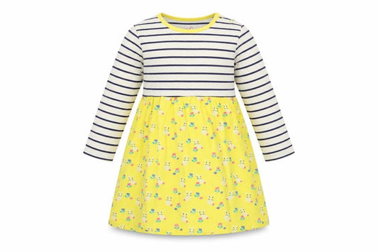 Hamleys Girls Yellow Bunny Floral Stripe A-Line Dress 18-24 Months NWT