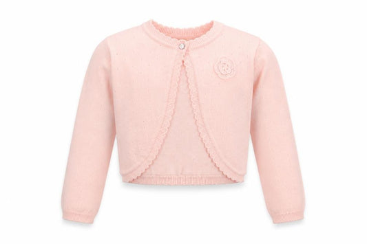 Nutmeg Girls Pink Cotton Cardigan 5-6 Years Scalloped Floral Knit